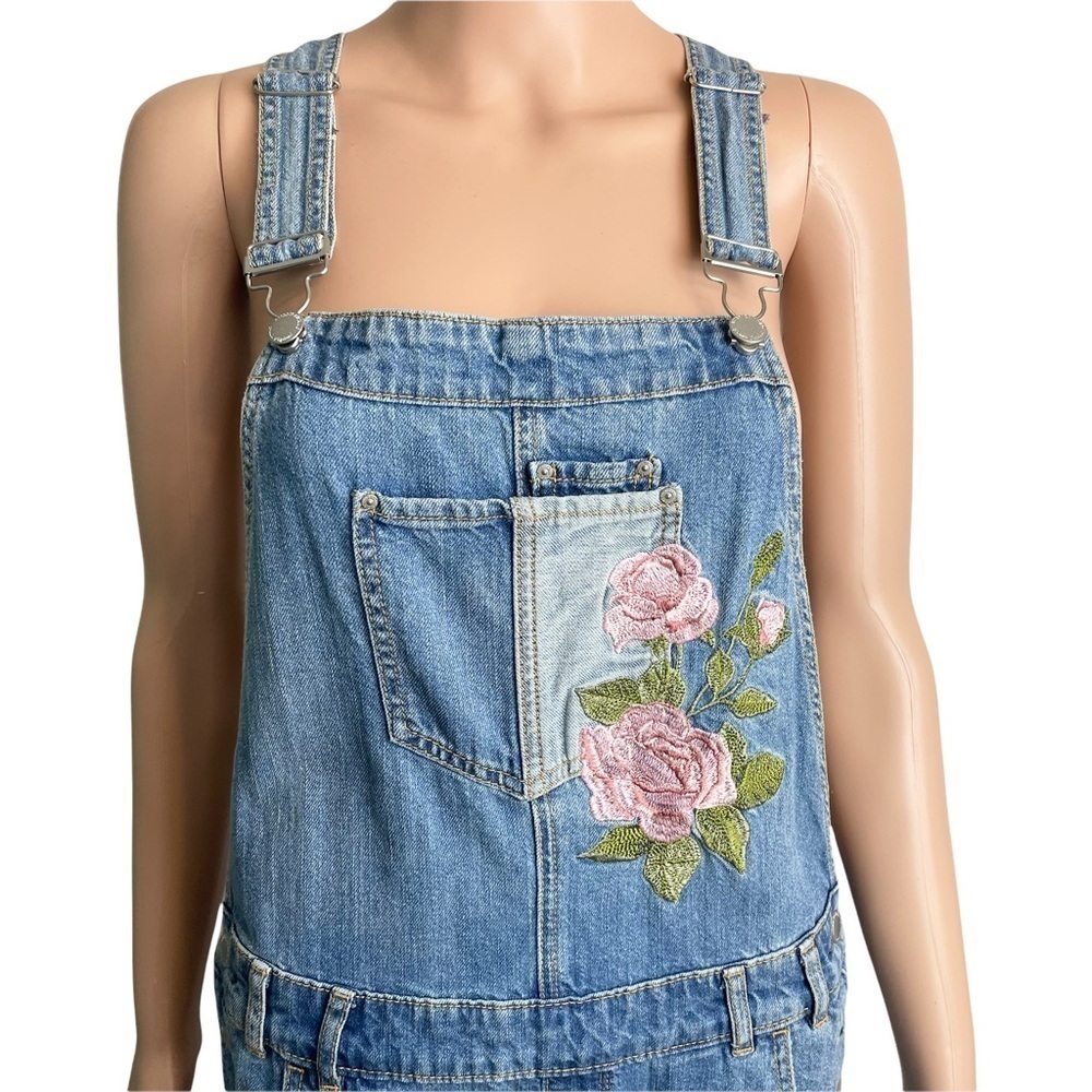 American Rag Floral Embroidered Distressed Jean Overalls - Picture 10 of 16